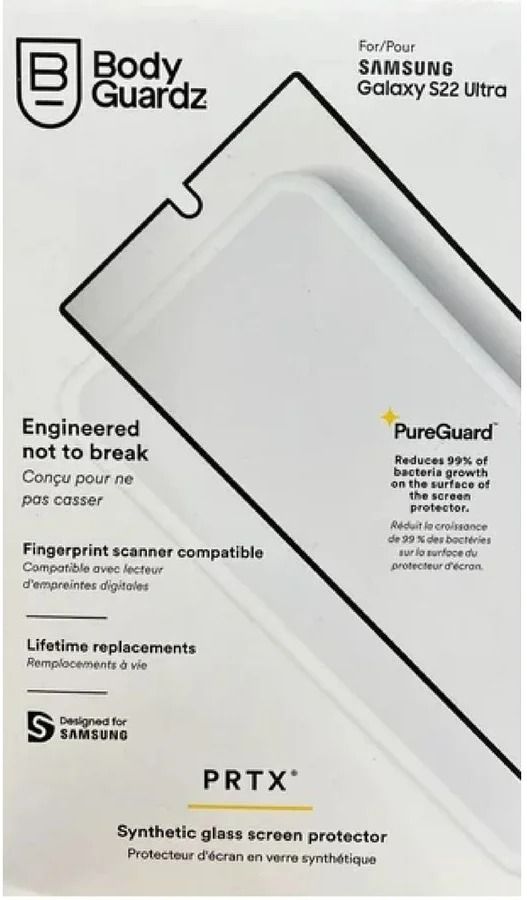 BodyGuardz PRTX Shatterproof Synthetic Antimicrobial Flat Glass Screen Protector for Samsung Galaxy S22 - Clear by BodyGuardz - Refurbished - Brand New condition - Image 2
