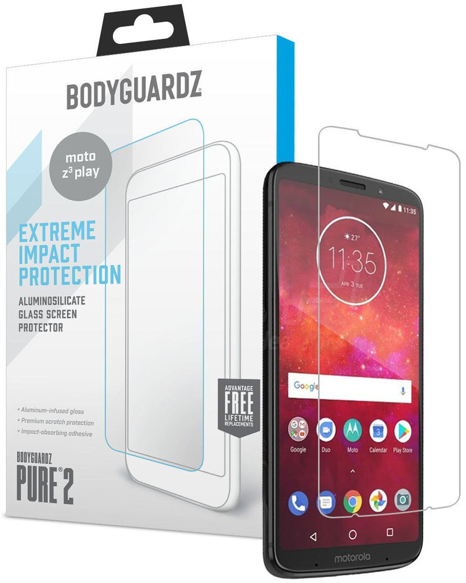 BodyGuardz Pure 2 Glass Screen Protector for Moto Z3 Play - Clear by BodyGuardz - Refurbished - Brand New condition - US$20.98