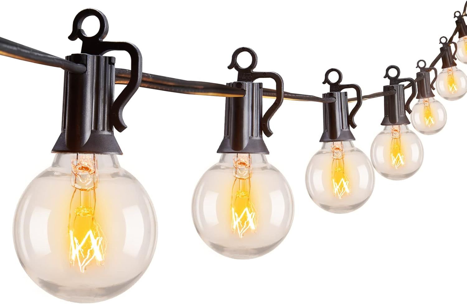 Brightown Outdoor String Light 50Ft G40 Globe Patio Lights with 52 Edison Glass Bulbs - Black by Brightown - Refurbished - Very Good condition - US$35.25