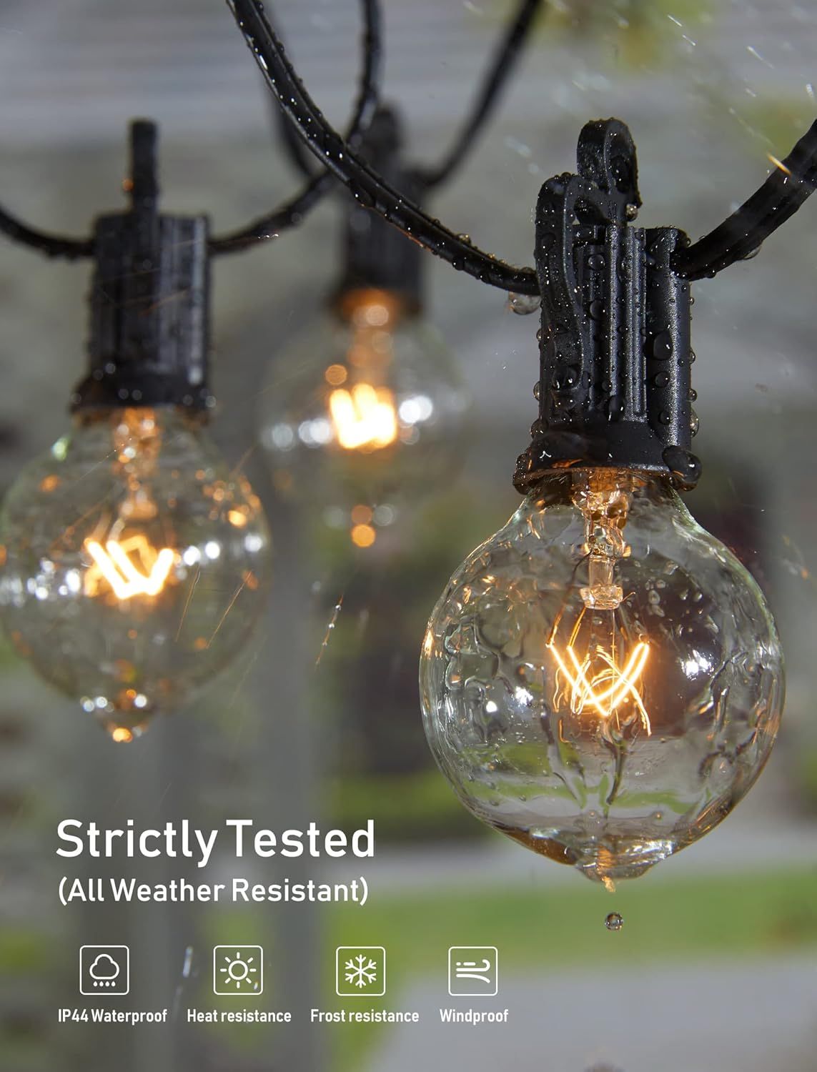 Brightown Outdoor String Light 50Ft G40 Globe Patio Lights with 52 Edison Glass Bulbs - Black by Brightown - Image 3
