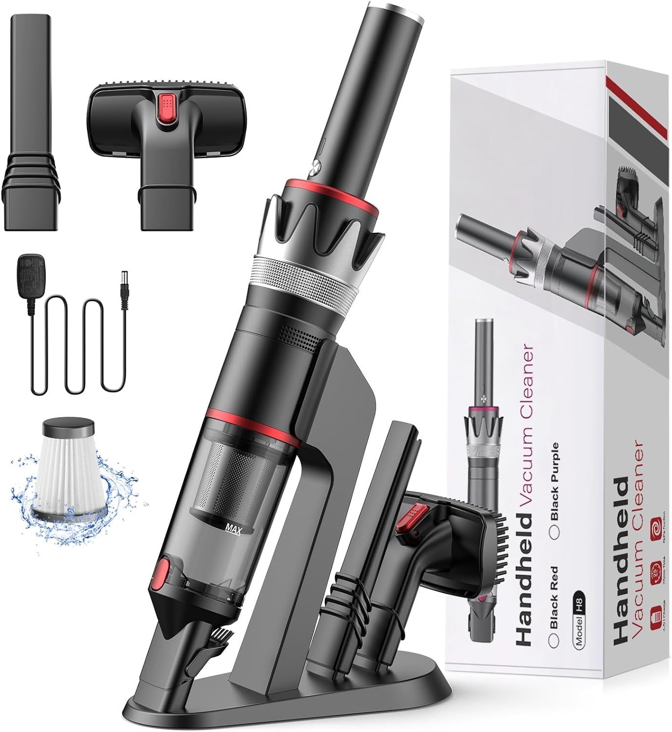 BSRCO HVC-H8R Cordless 8KPa Handheld Vacuum - Black/Red by BSRCO - Refurbished - Very Good condition - US$41.55