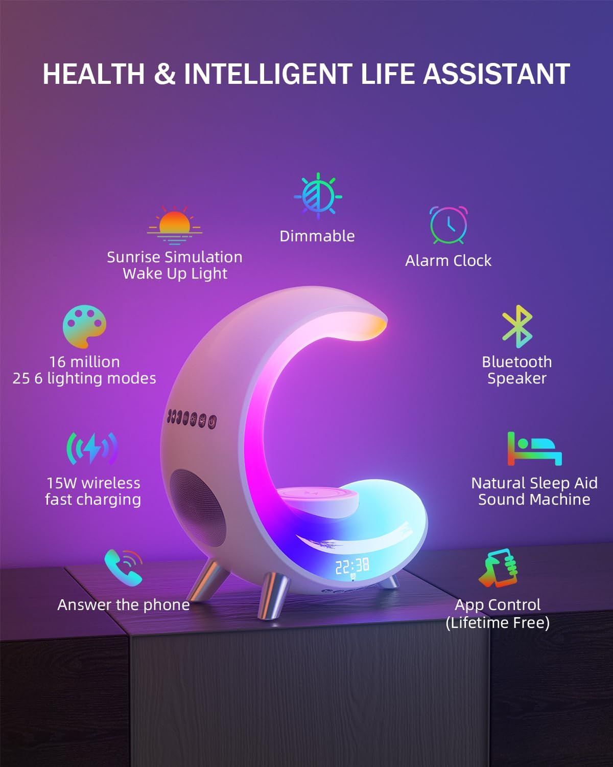 Burlan Multifunctional Bluetooth Speaker with Table Lamp - White by Burlan - Refurbished - Very Good condition - Image 2