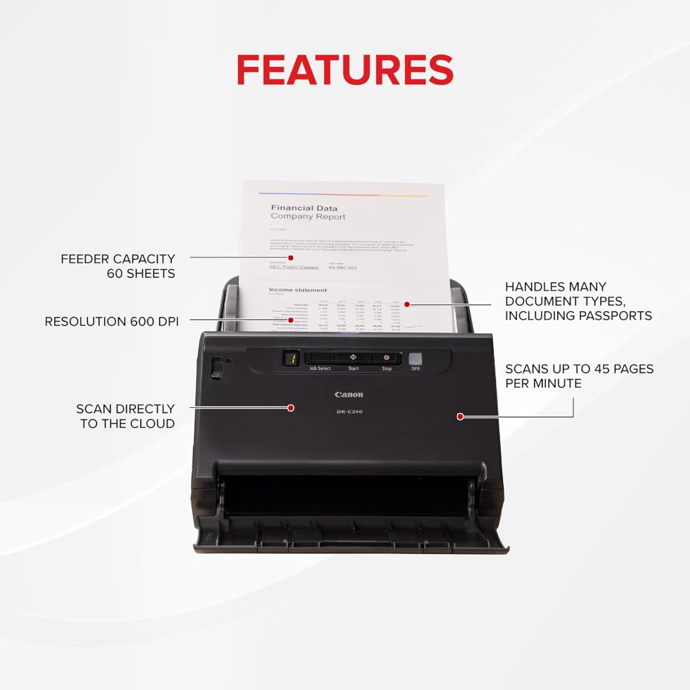 Canon ImageFORMULA DR-C240 Colour Document Scanner - Black by Canon - Image 5