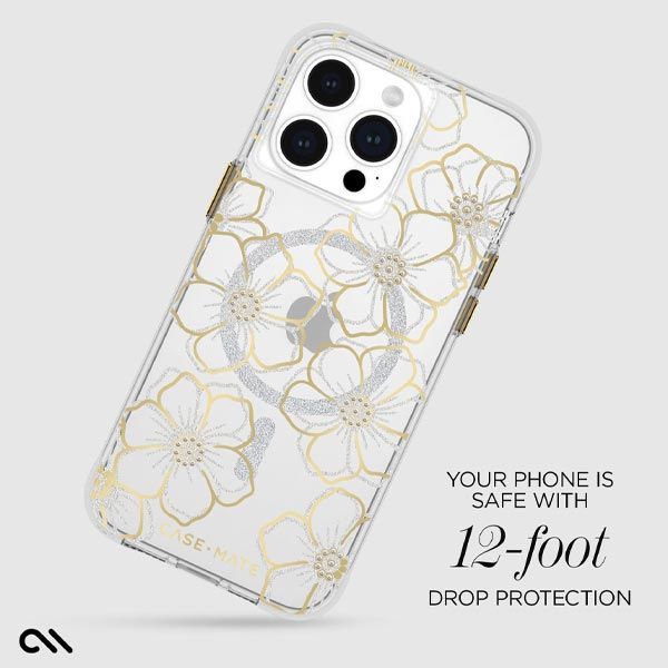 Case-Mate Floral Gems Phone Case with MagSafe for iPhone 15 Pro Max - Gold / Clear by Case-Mate - Refurbished - Brand New condition - Image 3
