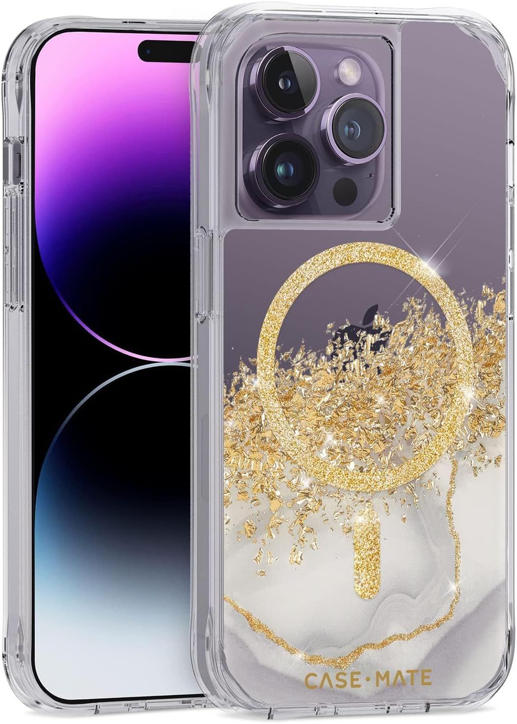 Case-Mate Karat Marble Phone Case with Magsafe for iPhone 14 Pro - Clear/Gold by Case-Mate - Refurbished - Good condition - US$19.99