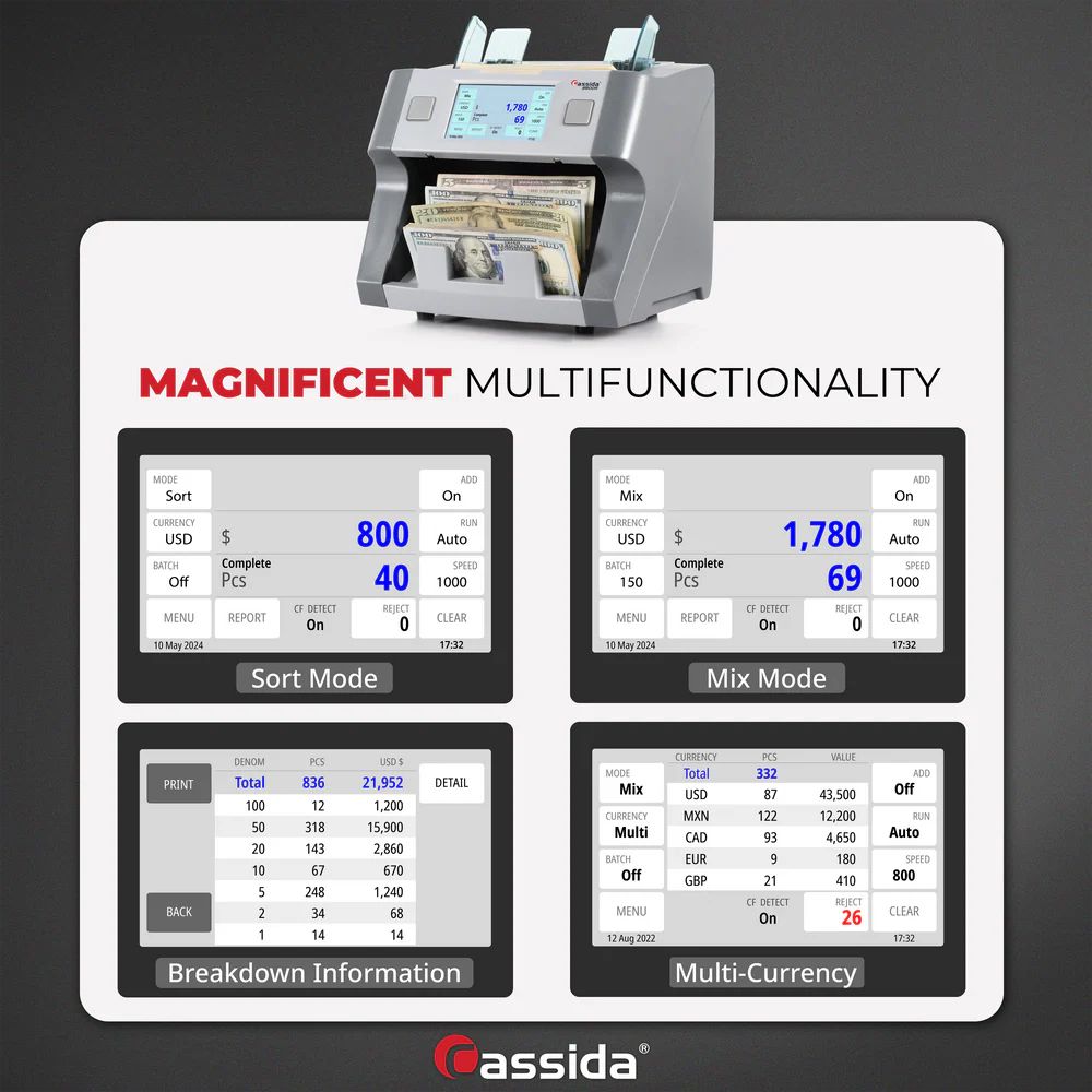 Cassida 8800R V2 Mixed Bill Counter - Gray by Cassida - Image 6