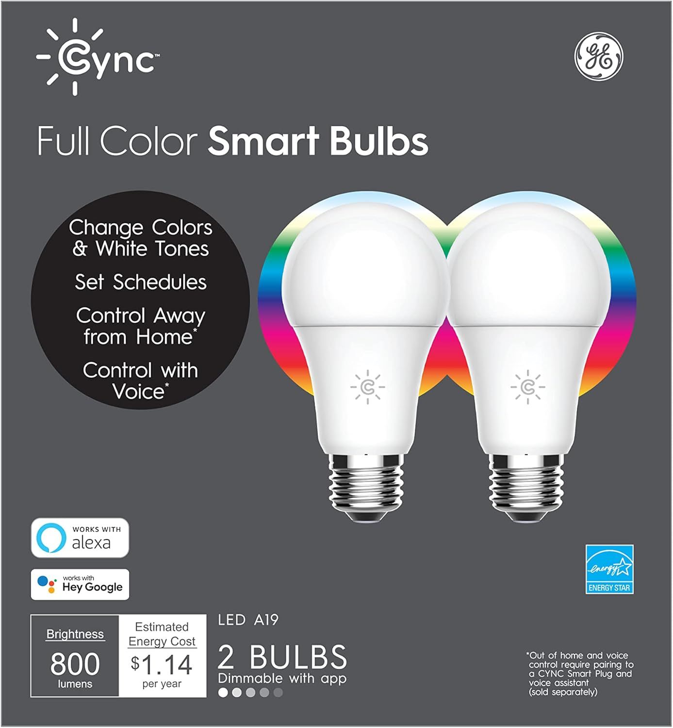C by GE Tunable Full Color Direct Connect Smart Bulbs (2-Pack) - White by C by GE - Refurbished - Very Good condition - US$41.15