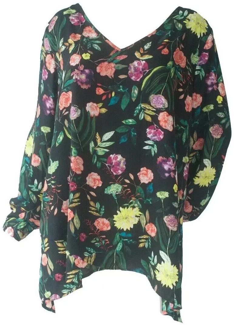 Chelsea & Theodore Women's Crossover Woven Top XXL - Black Multi Painterly Floral by Chelsea & Theodore - Refurbished - Brand New condition - US$10.99
