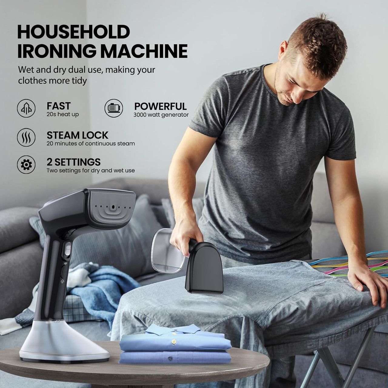 Chrinomee Handheld Steamer with Wet&Dry Ironing Modes - Black by Chrinomee - Image 4