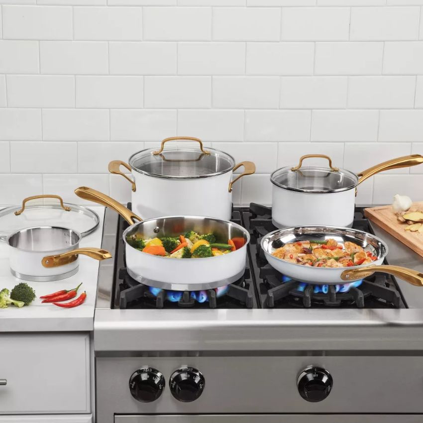 Cuisinart 839-8MW Classic Stainless Steel Cookware Set 8-Piece - Matte White/Brushed Gold by Cuisinart - Image 4