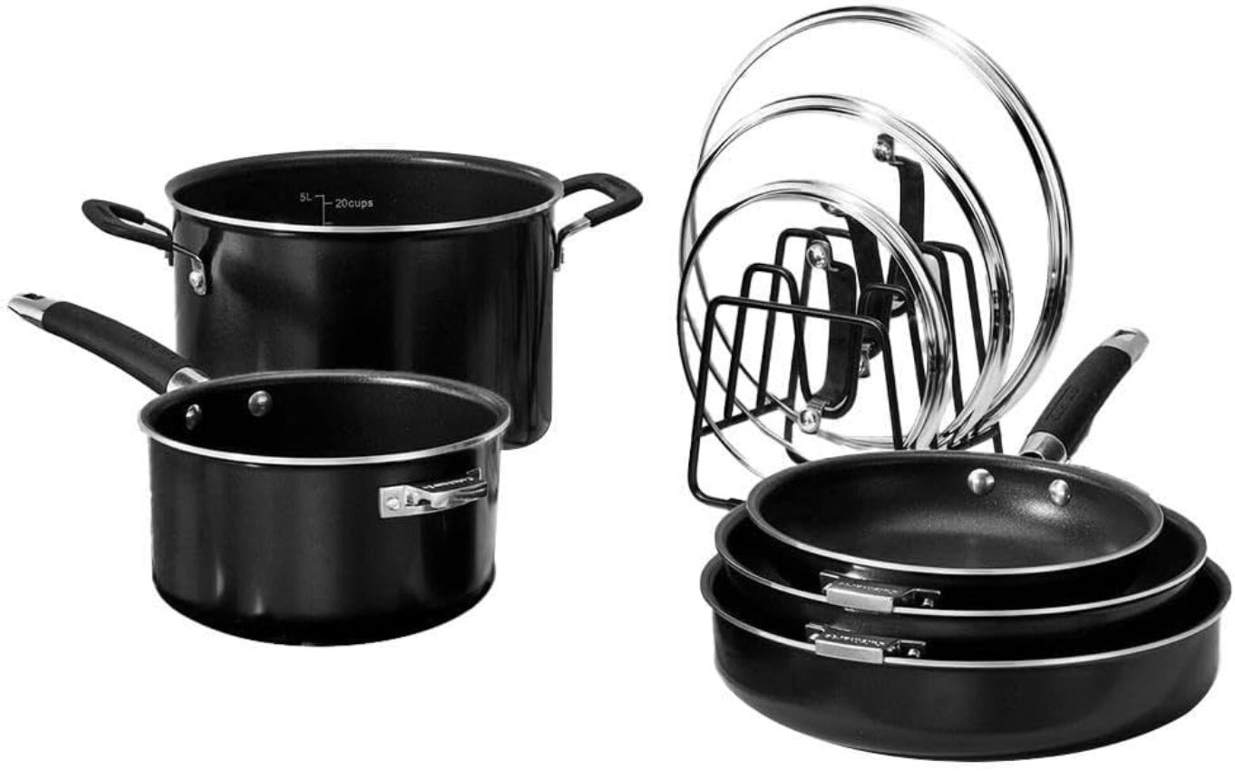 Cuisinart N51-9BK SmartNest Nonstick Aluminum Cookware Set 9-Piece - Black by Cuisinart - Refurbished - Very Good condition - US$66.48