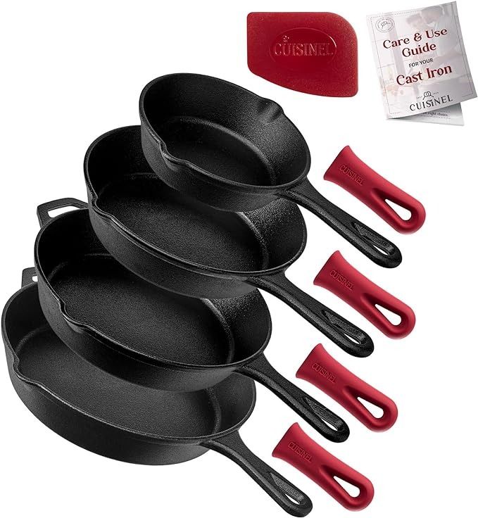 Cuisinel Cast Iron Skillets Set - 4 Piece Chef Pans 6" 8" 10" 12" 4 Heat - Black by Cuisinel - Refurbished - Very Good condition - US$76.47