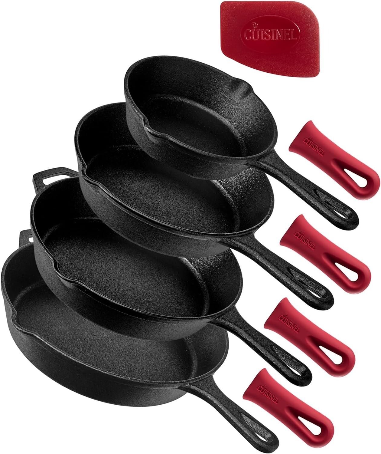 Cuisinel Cast Iron Skillets Set - 4 Piece Chef Pans 6" 8" 10" 12" 4 Heat - Black by Cuisinel - Refurbished - Very Good condition - Image 2