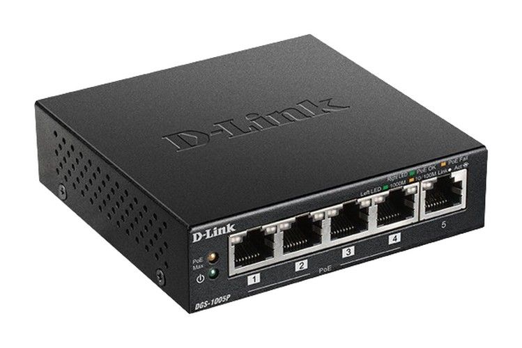 D-Link 5-Port Gigabit Metal Desktop Switch with 4 PoE Ports (DGS-1005P) - Black by D-Link - Refurbished - Very Good condition - US$128.63