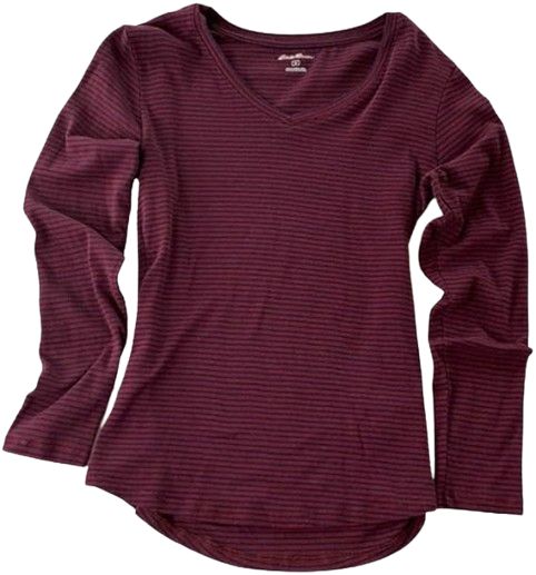 Eddie Bauer Women's Long Sleeve V-Neck Stripe T-Shirt XXL - Merlot/Navy by Eddie Bauer - Refurbished - Brand New condition - US$30.98