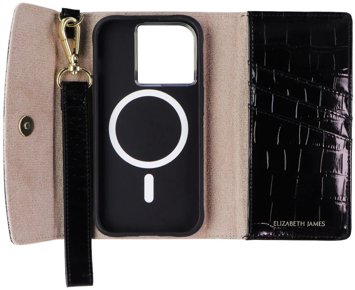 Elizabeth James Wristlet Folio Phone Case with MagSafe for iPhone 15 Pro - Black Croc by Elizabeth James - Refurbished - Very Good condition - Image 3