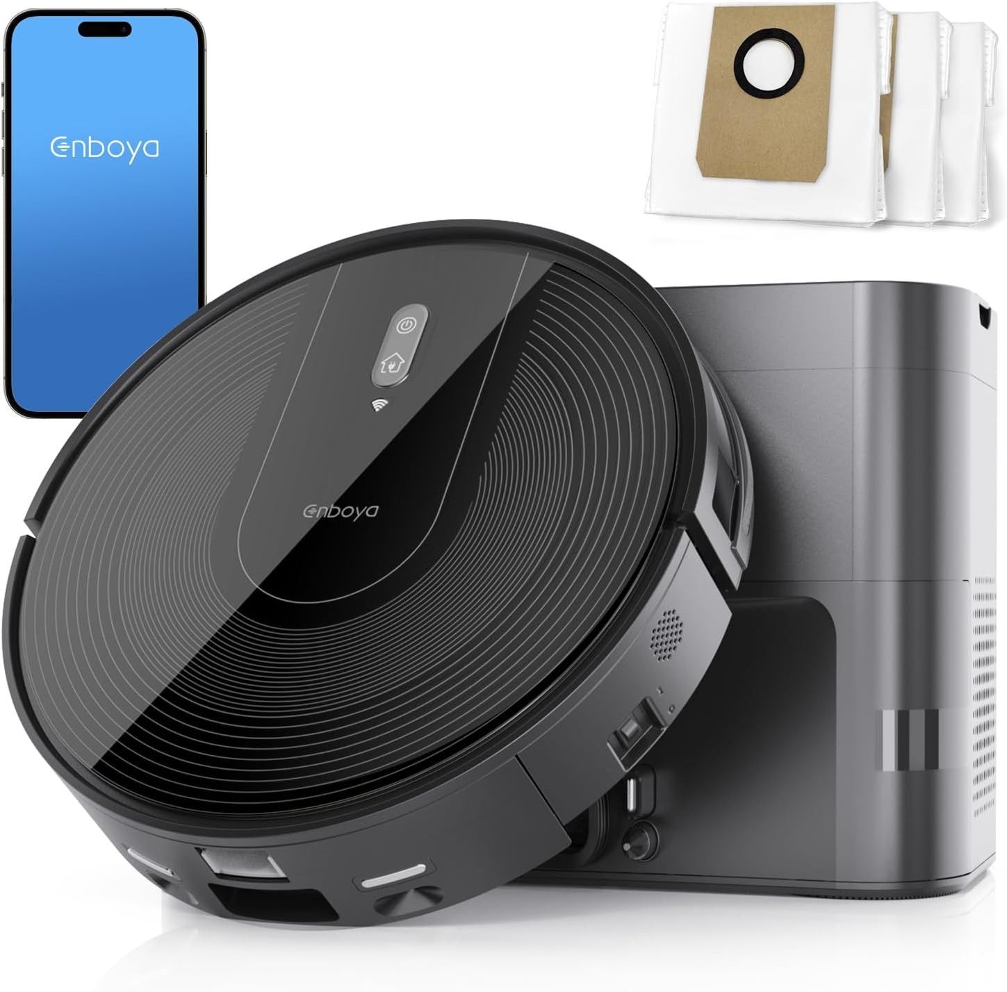 Enboya D60+ Robot Vacuum Cleaner with Self-Empty Base 9000Pa - Black by Enboya - Refurbished - Very Good condition - US$100.99
