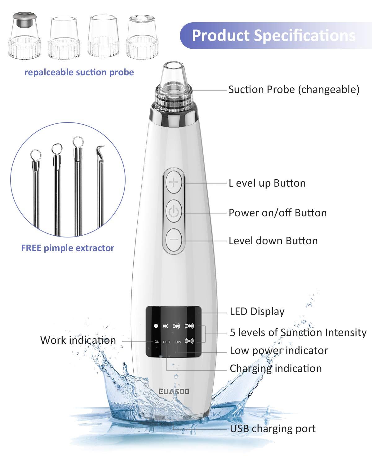 Euasoo JHF-15 Blackhead Remover Pore Cleaner Kit - White by Euasoo - Image 2