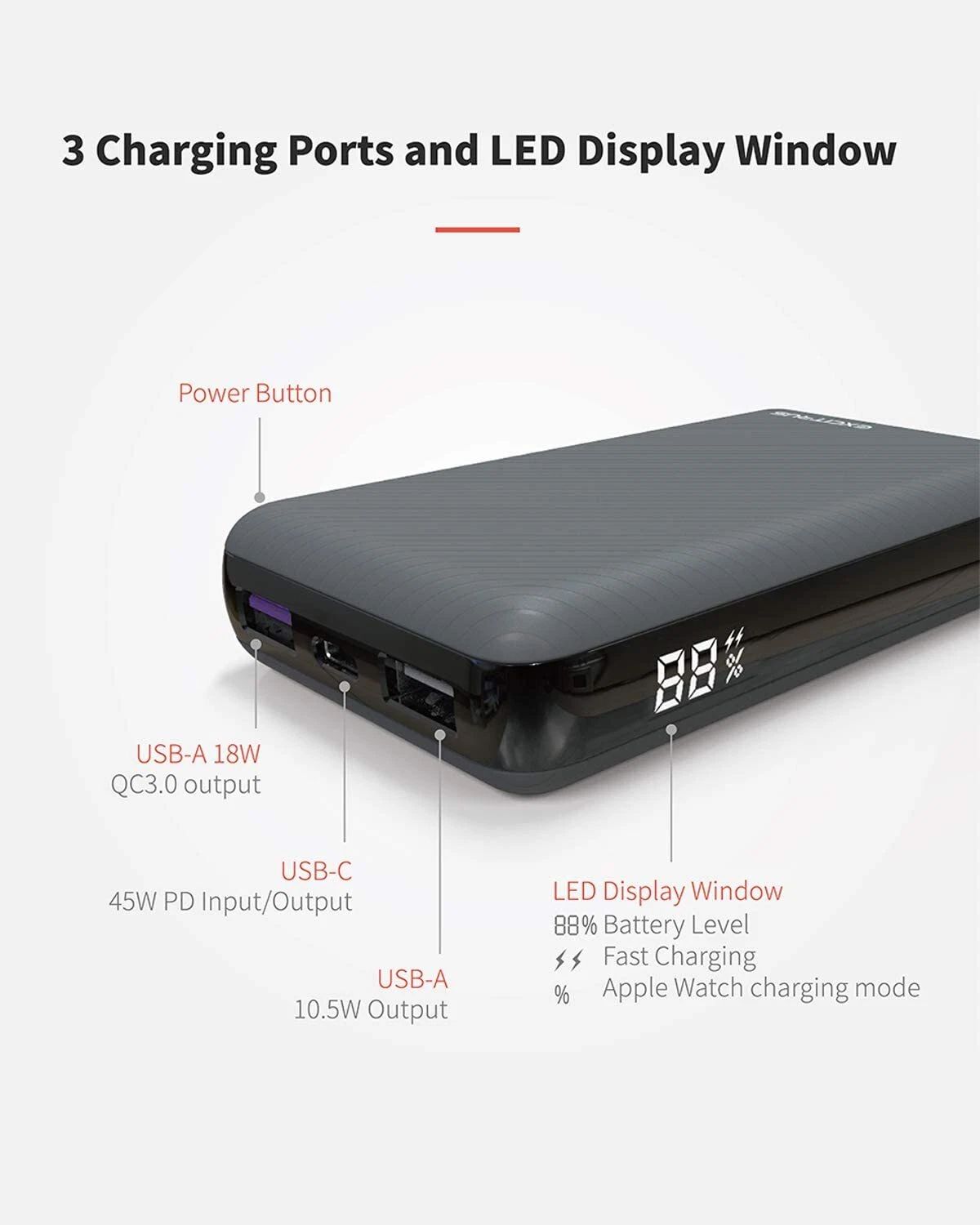 EXCITRUS 9600mAh 45W Power Bank (PD-45960) - Black by EXCITRUS - Refurbished - Very Good condition - Image 5