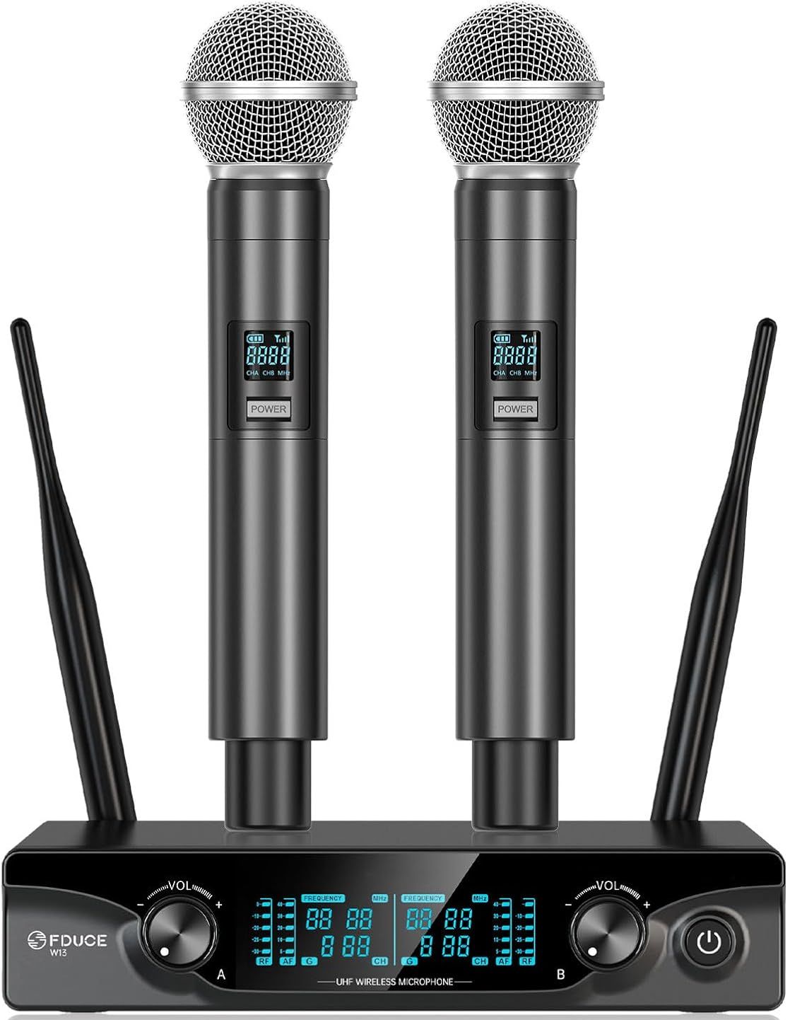 FDUCE Wireless Microphones Cordless Dual Handheld Dynamic Karaoke Mic System (W13) - Black by FDUCE - Refurbished - Premium condition - CA$108.74