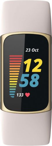 Fitbit Charge 5 Advanced Health + Fitness Tracker - 26mm - Gold Aluminum Case with Lunar White Silicone Silicone Band - Small Size by Fitbit - Refurbished - Very Good condition - US$100.49