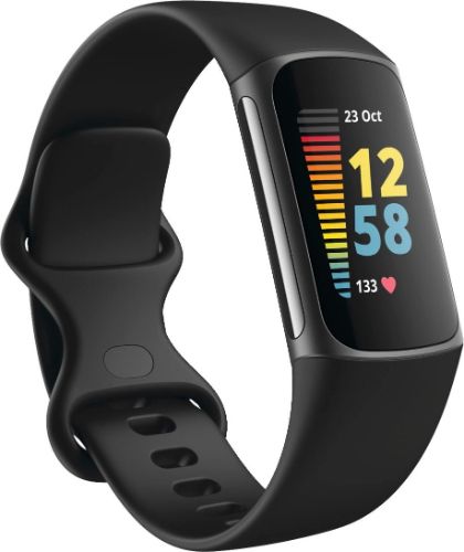 Fitbit Charge 5 Advanced Health + Fitness Tracker - 26mm - Graphite Aluminum Case with Black Silicone Silicone Band - Large Size by Fitbit - Refurbished - Very Good condition - Image 2