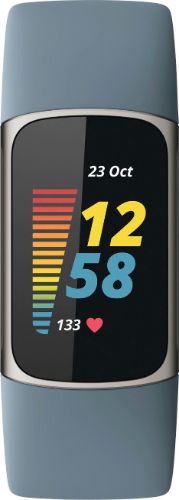 Fitbit Charge 5 Advanced Health + Fitness Tracker - 26mm - Platinum Aluminum Case with Blue Silicone Silicone Band - Small Size by Fitbit - Refurbished - Like New condition - CA$269.63