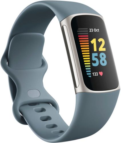 Fitbit Charge 5 Advanced Health + Fitness Tracker - 26mm - Platinum Aluminum Case with Blue Silicone Silicone Band - Small Size by Fitbit - Refurbished - Like New condition - Image 2