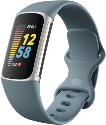 Fitbit Charge 5 Advanced Health + Fitness Tracker - 26mm - Platinum Aluminum Case with Blue Silicone Silicone Band - Small Size by Fitbit - Refurbished - Like New condition - Image 3