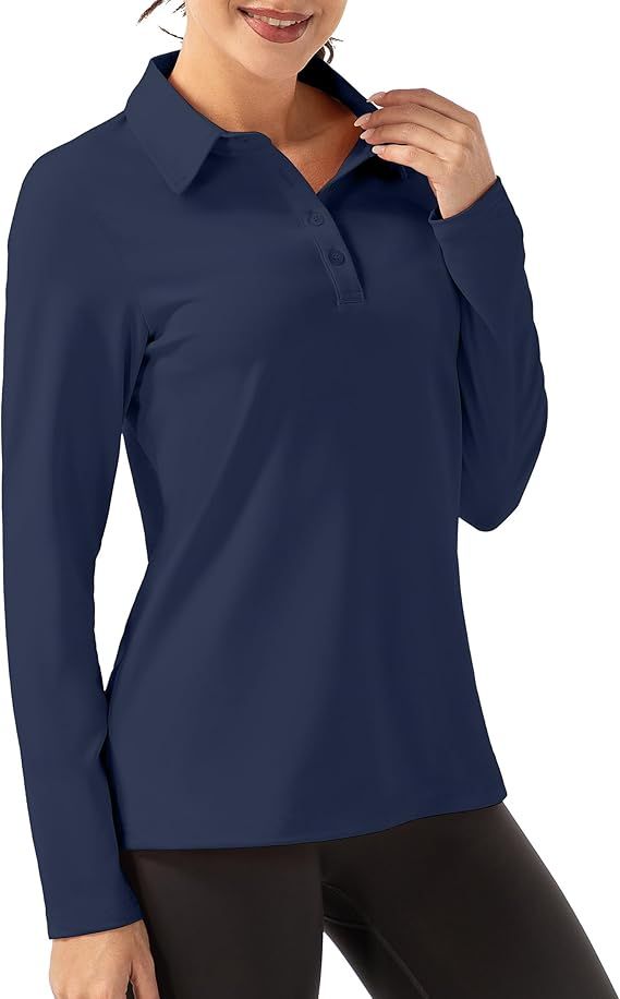 FKEEP Women Long Sleeve Polo Shirt Golf Sport Athletic Top - L - Dark Blue by FKEEP - Refurbished - Very Good condition - US$35.25