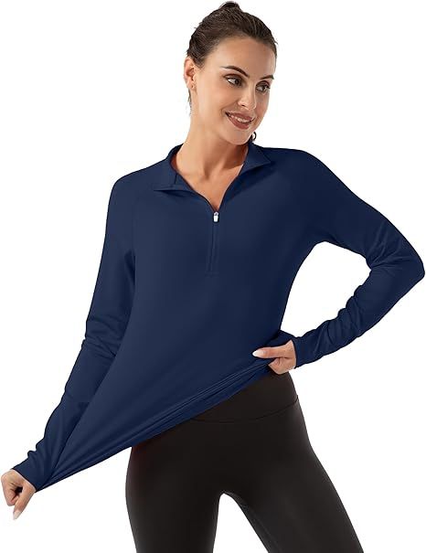 FKEEP Women's Long Sleeve Polo Shirt Golf Tennis Zipper V Neck Top - XL - Navy by FKEEP - Image 2