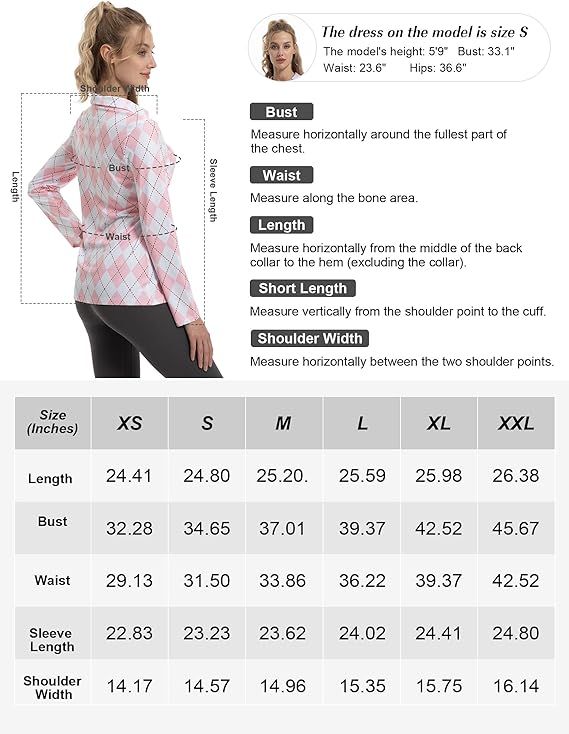 FKEEP Women's Tennis Golf Shirt Long-Sleeved V-Neck Top Sport Activewear - L - Pink Checkerboard by FKEEP - Image 5