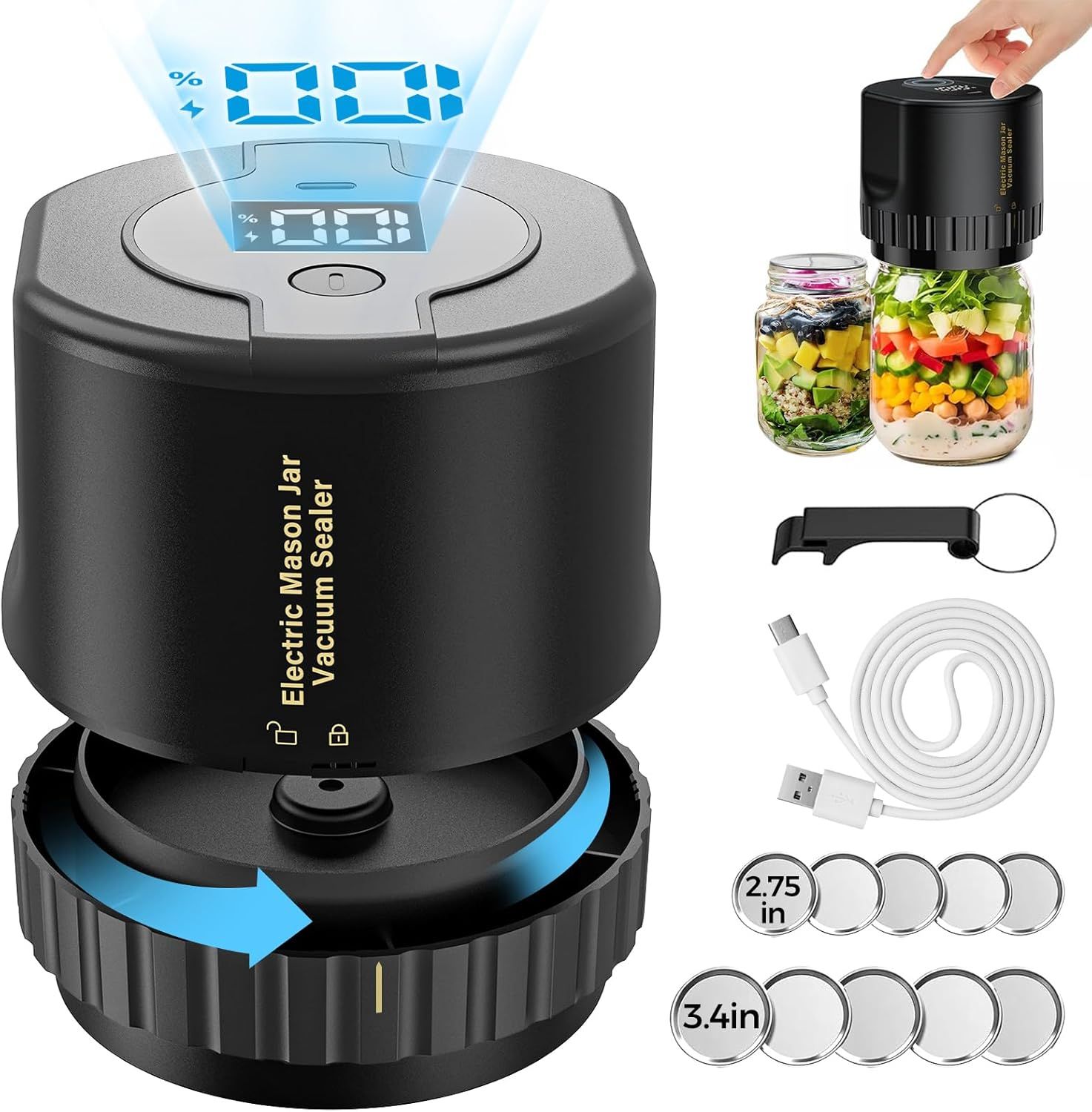 Fodmor Mason Jar Electric Vacuum Sealer - Black by Fodmor - Refurbished - Very Good condition - US$32.45