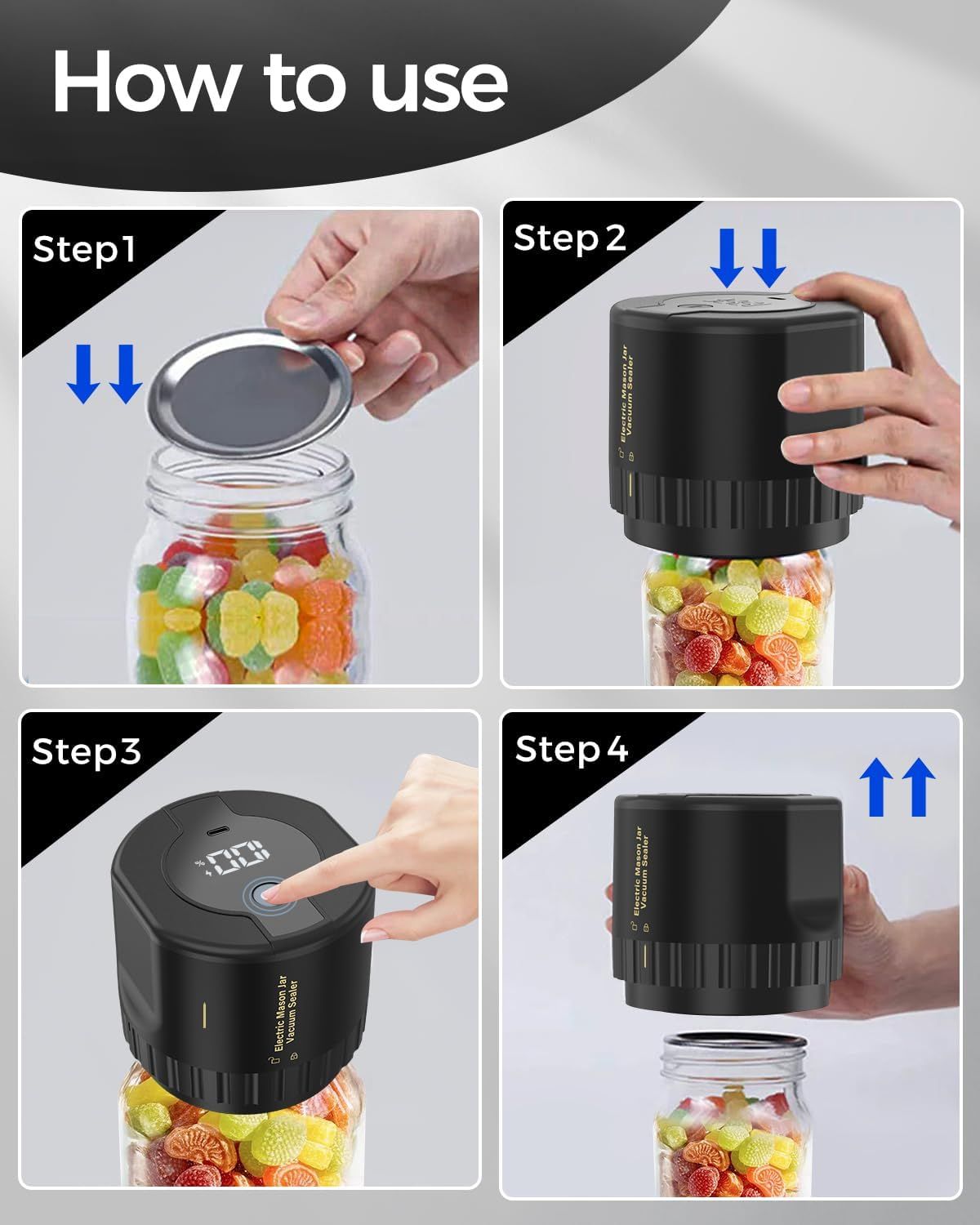 Fodmor Mason Jar Electric Vacuum Sealer - Black by Fodmor - Image 3