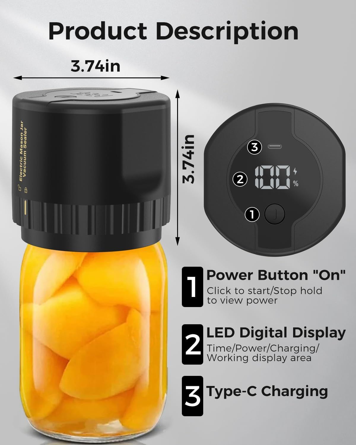 Fodmor Mason Jar Electric Vacuum Sealer - Black by Fodmor - Image 4