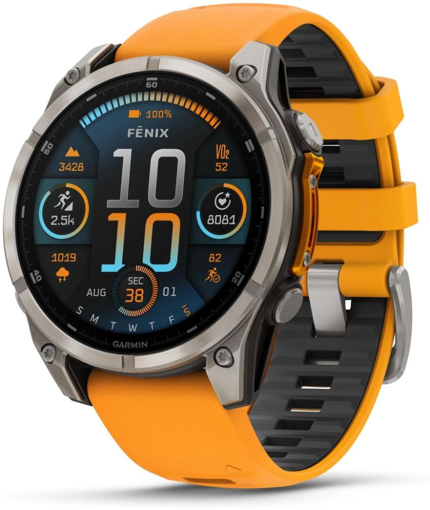 Garmin Fenix 8 Smartwatch - 32GB - 47mm - Titanium AMOLED Edition (Polymer) Case with Spark Orange/Graphite Silicone Silicone Band by Garmin - Refurbished - Like New condition - Image 2