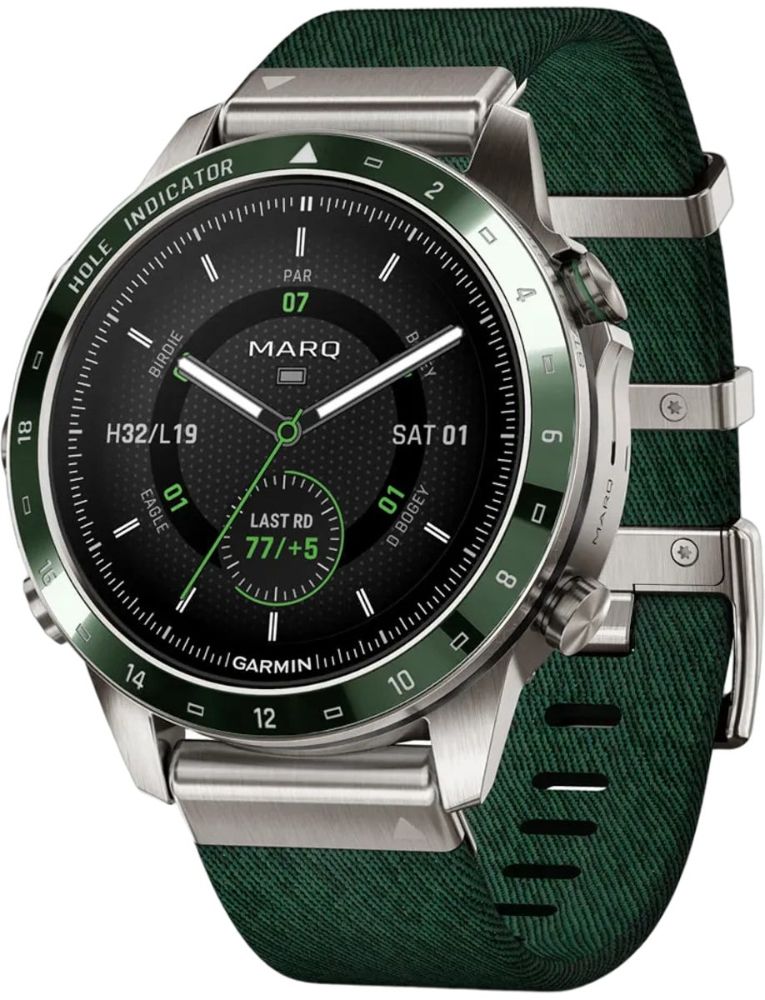 Garmin MARQ Golfer (Gen 2) GPS Golf Smartwatch - 32GB - 30.4mm - Titanium Titanium Case with Dark Green Nylon Nylon Strap by Garmin - Image 2