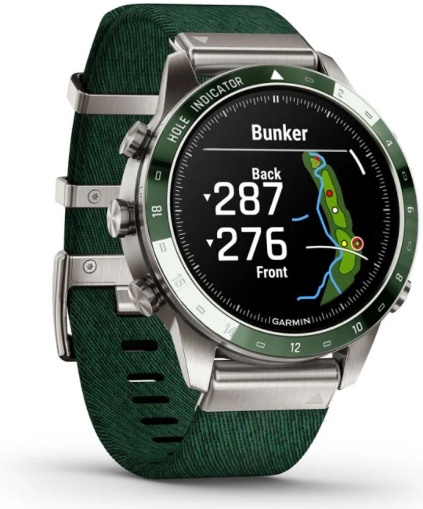 Garmin MARQ Golfer (Gen 2) GPS Golf Smartwatch - 32GB - 30.4mm - Titanium Titanium Case with Dark Green Nylon Nylon Strap by Garmin - Image 3