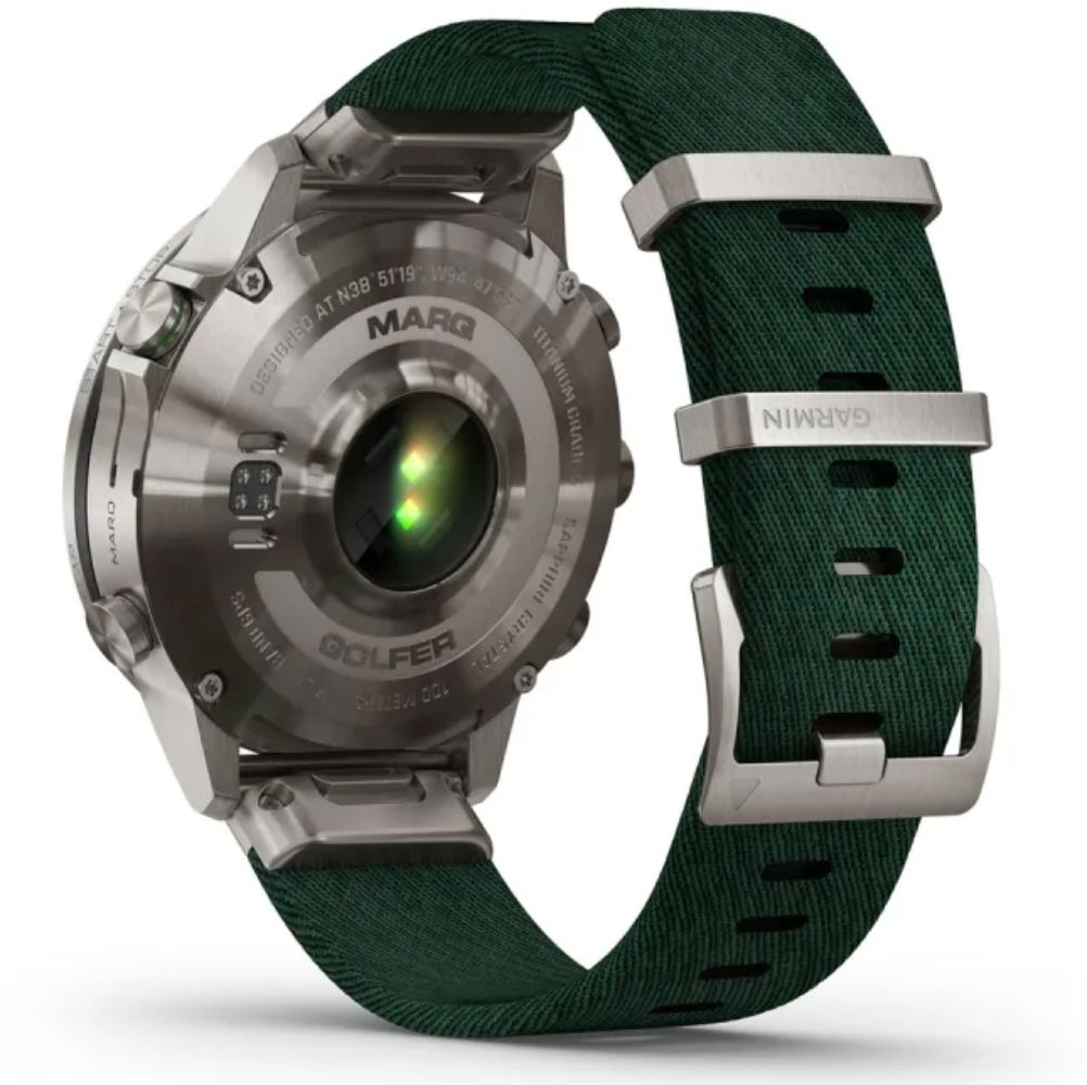 Garmin MARQ Golfer (Gen 2) GPS Golf Smartwatch - 32GB - 30.4mm - Titanium Titanium Case with Dark Green Nylon Nylon Strap by Garmin - Image 5