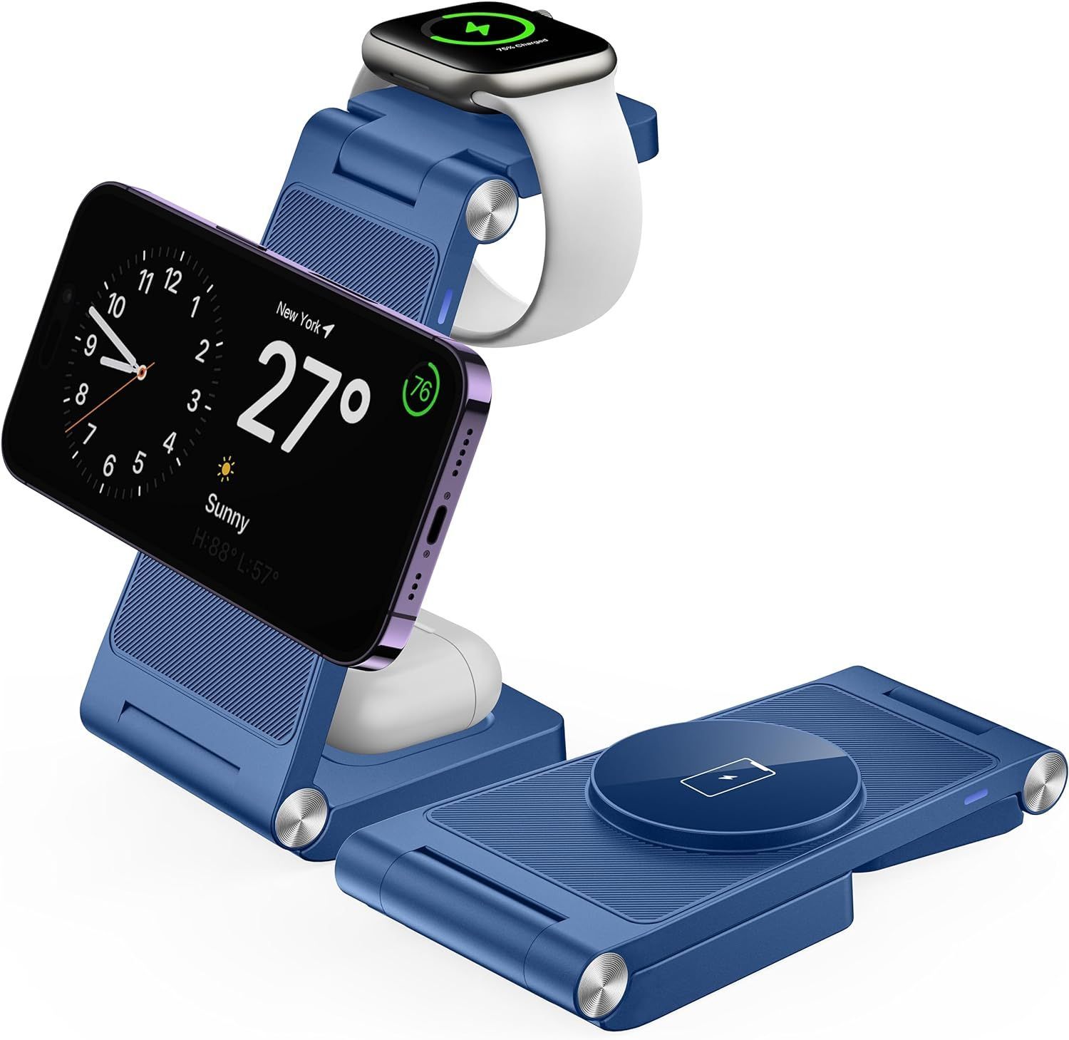 Gejiucai 3 in 1 Foldable Wireless Charging Station Travel Charger - Blue by Gejiucai - Image 2