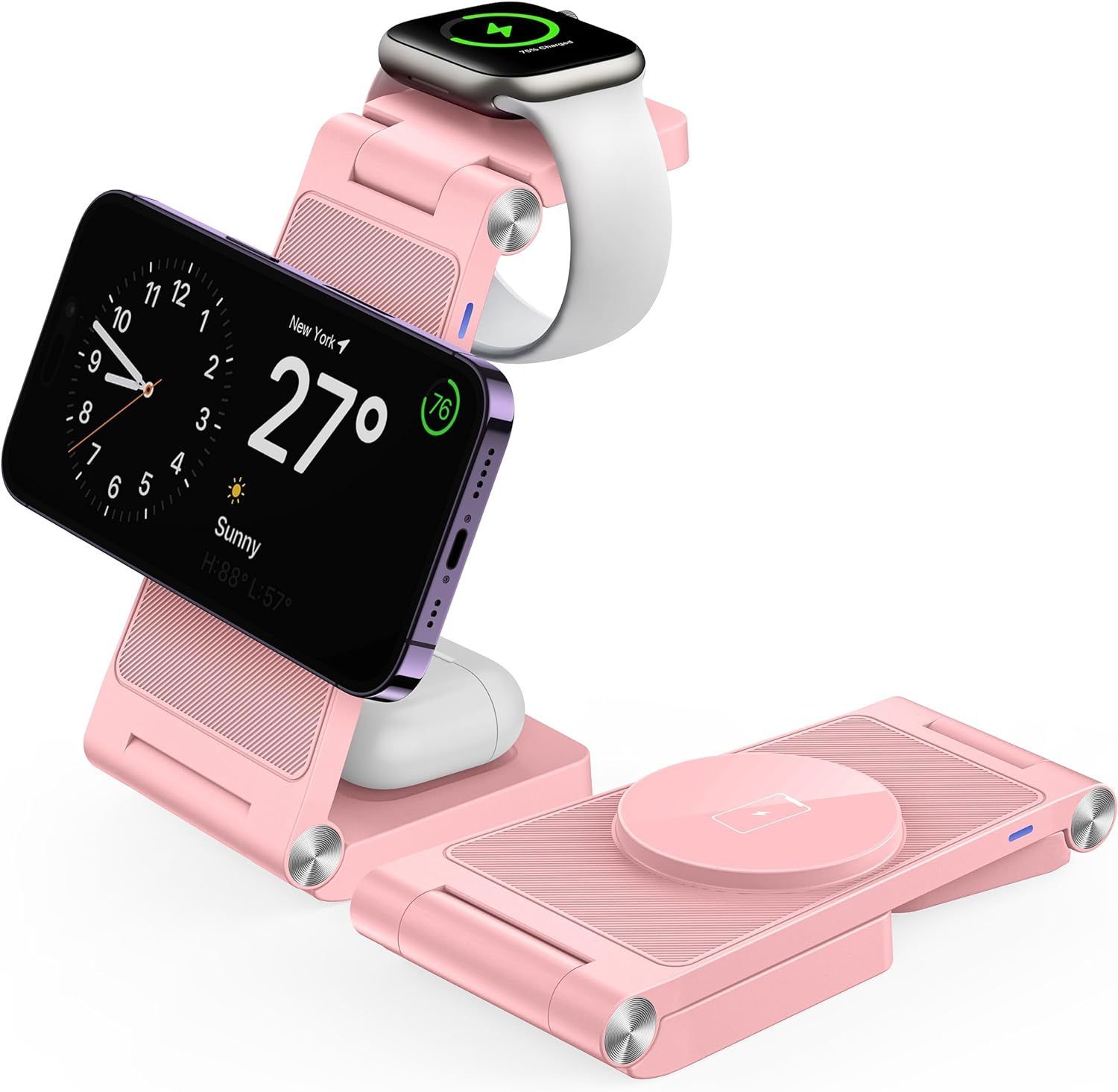 Gejiucai 3 in 1 Foldable Wireless Charging Station Travel Charger - Pink by Gejiucai - Image 2