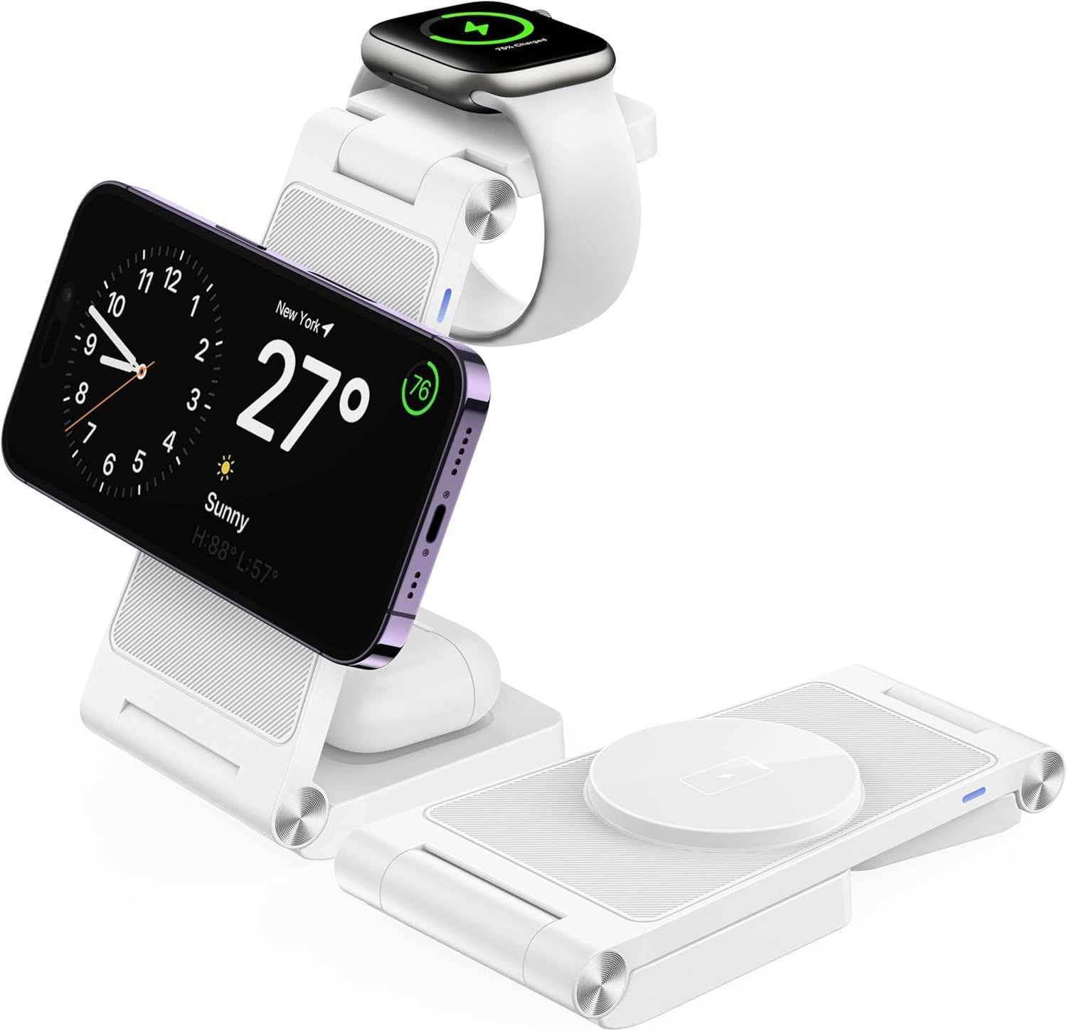 Gejiucai 3 in 1 Foldable Wireless Charging Station Travel Charger - White by Gejiucai - Image 2
