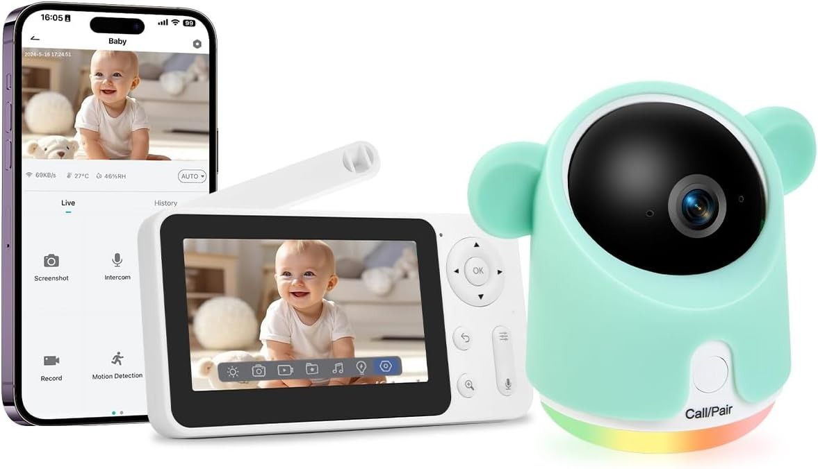 GMK Baby Monitor with Camera and Audio 1080P Baby Camera Monitor - White/Green by GMK - Refurbished - Very Good condition - US$74.89