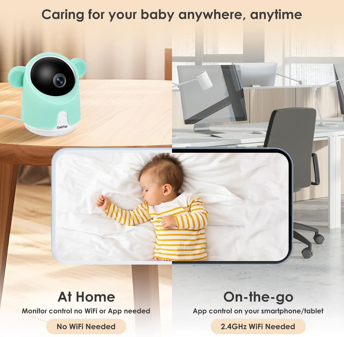 GMK Baby Monitor with Camera and Audio 1080P Baby Camera Monitor - White/Green by GMK - Image 3