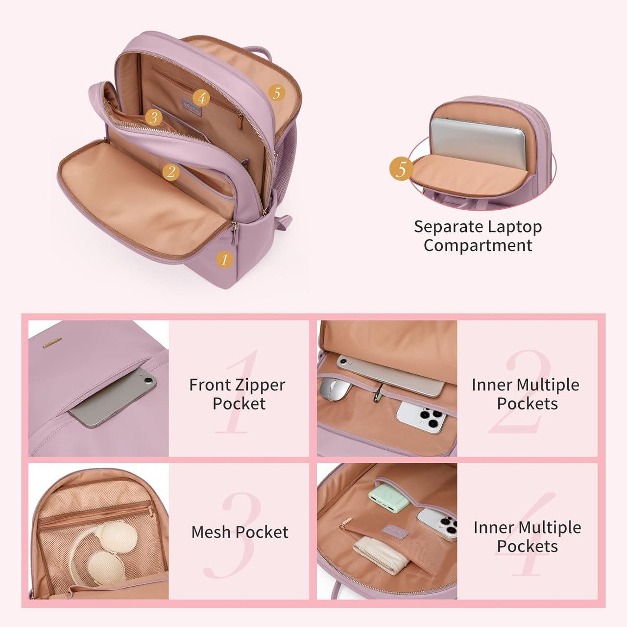 Golf Supags Laptop Backpack for Women Slim Computer Bag 15.6" - Pinkish Purple by Golf Supags - Image 2