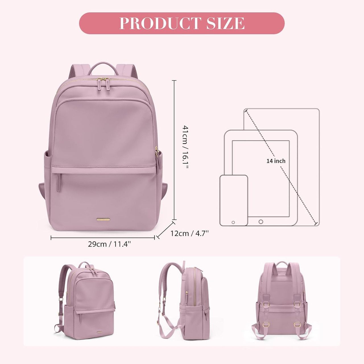Golf Supags Laptop Backpack for Women Slim Computer Bag 15.6" - Pinkish Purple by Golf Supags - Image 5