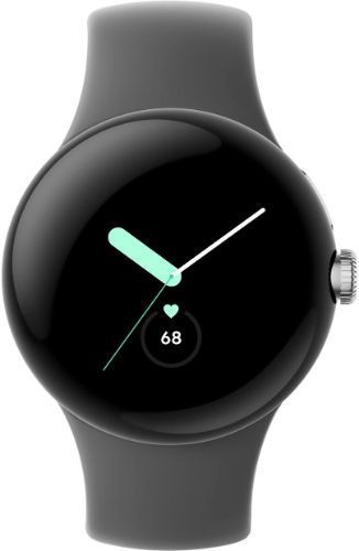 Google Pixel Watch 1 (Bluetooth + LTE) - 32GB - 30.4mm - Polished Silver Stainless Steel Case with Charcoal Fluoroelastomer Active Band by Google - Refurbished - Very Good condition - CA$99.59