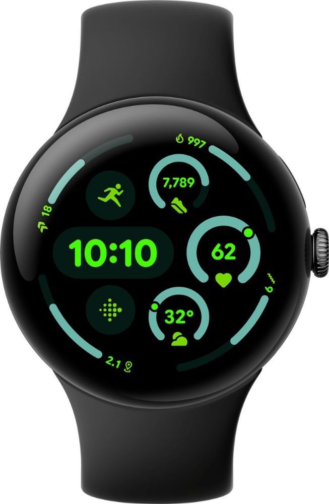 Google Pixel Watch 3 (Bluetooth) - 32GB - 45mm - Matte Black 100% Recycled Aluminum Case with Obsidian Fluoroelastomer Active Band by Google - Refurbished - Very Good condition - US$151.98