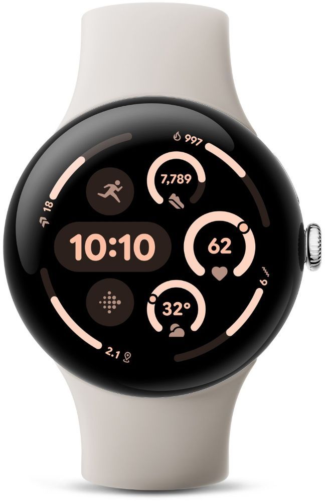 Google Pixel Watch 3 (Bluetooth + LTE) - 32GB - 45mm - Polished Silver 100% Recycled Aluminum Case with Porcelain Fluoroelastomer Active Band by Google - Refurbished - Very Good condition - CA$349.99