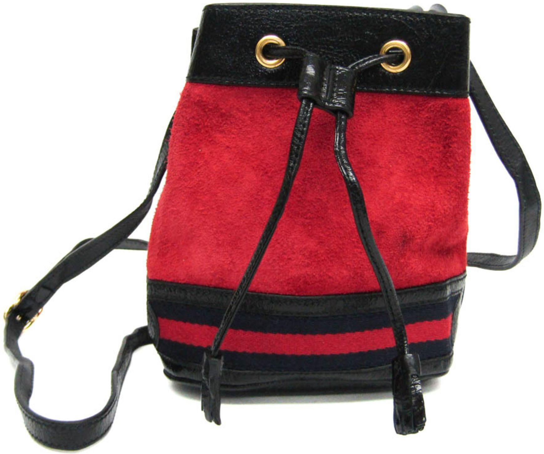 Gucci Leather Suede Shoulder Bag - Suede - Black/Navy/Red by Gucci - Refurbished - Very Good condition - US$714.99
